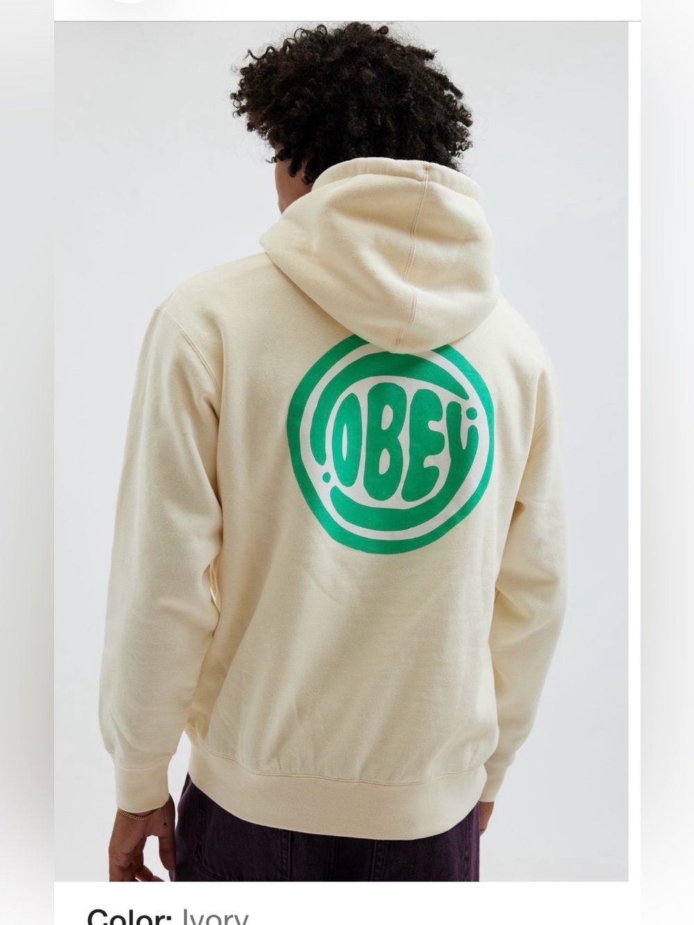 Obey Ivory Hoodie with Bright Green Circular Logo